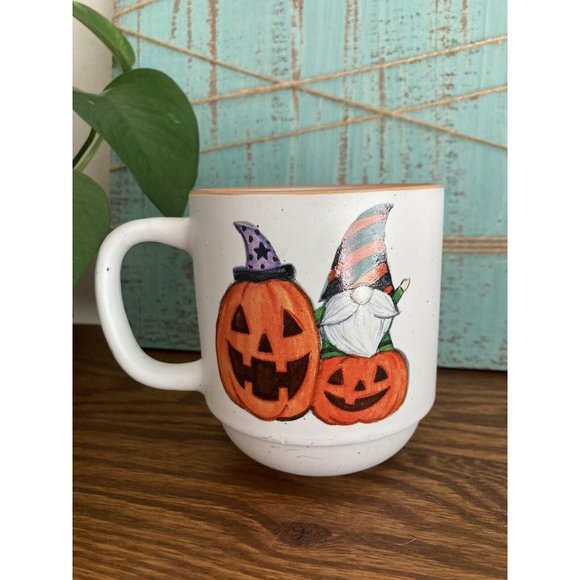 Cobwebs & Cauldrons Gnome and Pumpkin Halloween Stoneware Mug Coffee Cup - Picture 2 of 3